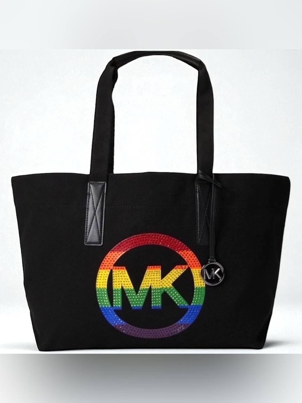 Michael Kors Rainbow Logo Large Embellished Black Canvas Tote bag